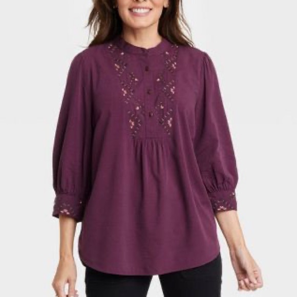 KNOX ROSE NWT Purple Embroidered Tunic Top - Picture 1 of 16